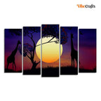 VIBECRAFTS Pair of Giraffe at Night Canvas Wall Painting Set of Five Pieces For Home|Office|Living Room|Gift (PTVC5Pcs2_6622)