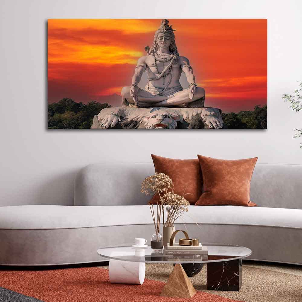 VIBECRAFTS Canvas Paintings for Living Room Drawing Room Shiva Meditating Canvas Wall Painting Fitted With Wooden Frame For Home | Office | Living Room | Gifts (PTVCH_2545)(48 x 24 Inches)