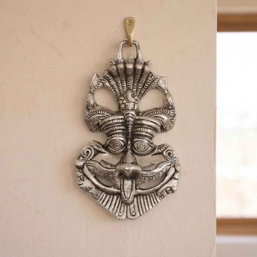 KridayKraft Metal Nazar Battu with Naag Ganesha for Nazar Suraksha (Evil Eye), Suraksha Kawach Mask for Home, Office, Wall & Door Hanging Decor Accessories, Vastu Showpiece (Silver)
