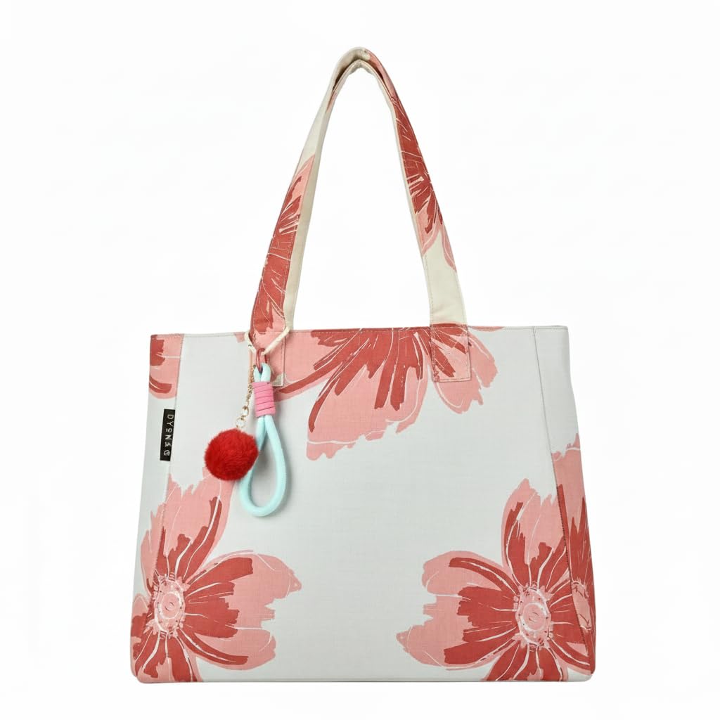 ENSAC Floral Print Tote Bag for Women | Stylish Office bag & Canvas Travel Handbag | Shopper and Shoulder Bag Lightweight Handbag with Multi Compartment | Travel, Office, Gym & Daily Use
