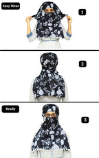 Switchon Scarf Hijab Rayon Printed fancy scarf for women Size Adjustable -Hook loop tape- For 10 yrs and above (Black_Multi2)