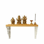 Spillbox Wooden Pooja Home Temple|White Metal Shelf |Wall Mountable|Easy Screw Assembly|Home Temple for Puja Room |Pooja Stand | Mandir-Triple Floral (Small White)