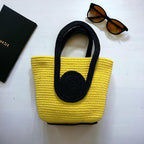 BEAUTIFUL HOMMIES Attractive Large Tote - Summer, Beach & Boho Bag - Handmade Jute & Bamboo - Yellow-Black