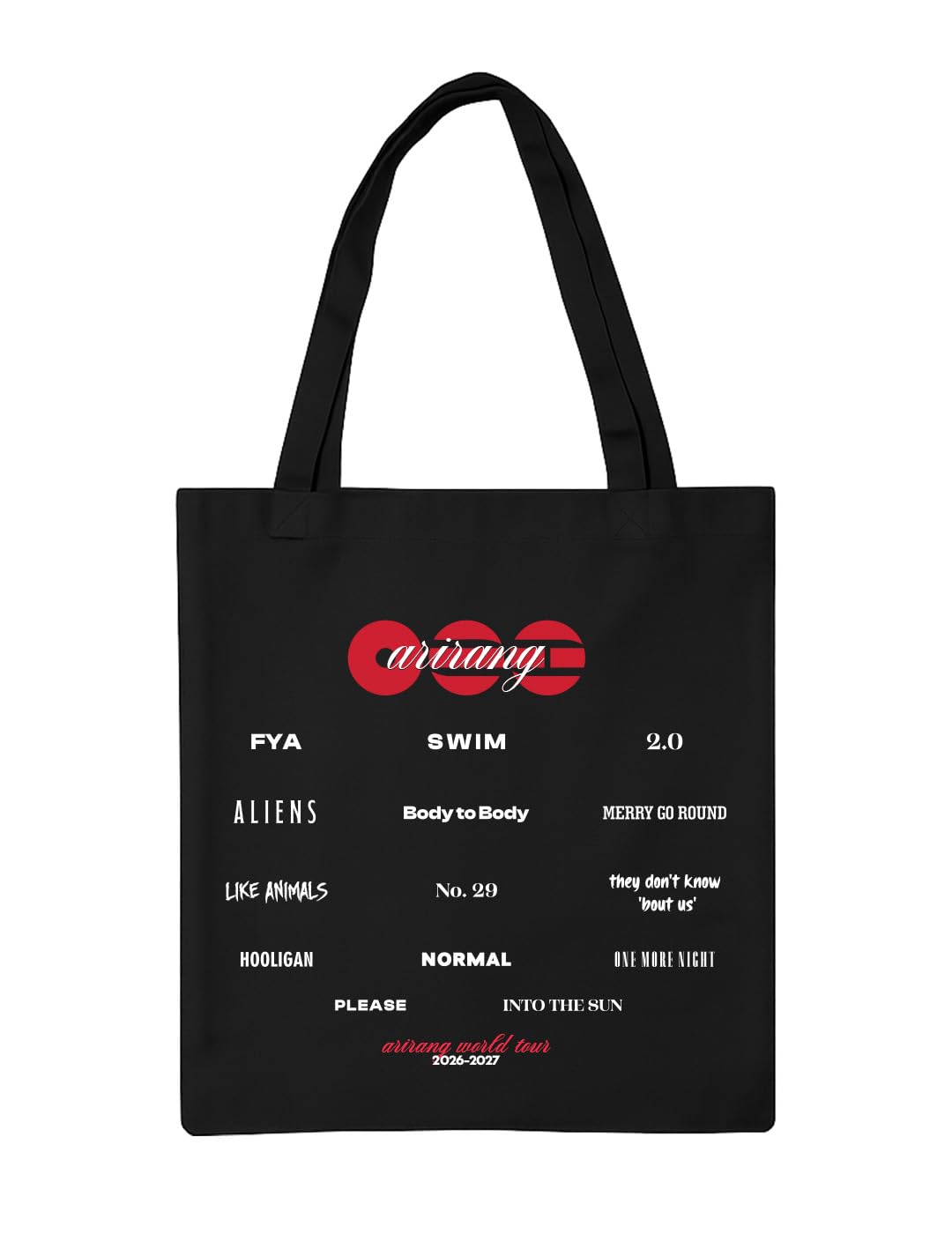 The Korhean Store Arirang World Tour What is your Love Song Black Tote for College, Travelling, Shopping, Office, Beach & Daily Use, Ecofriendly & Reusable, Premium Canvas Cotton