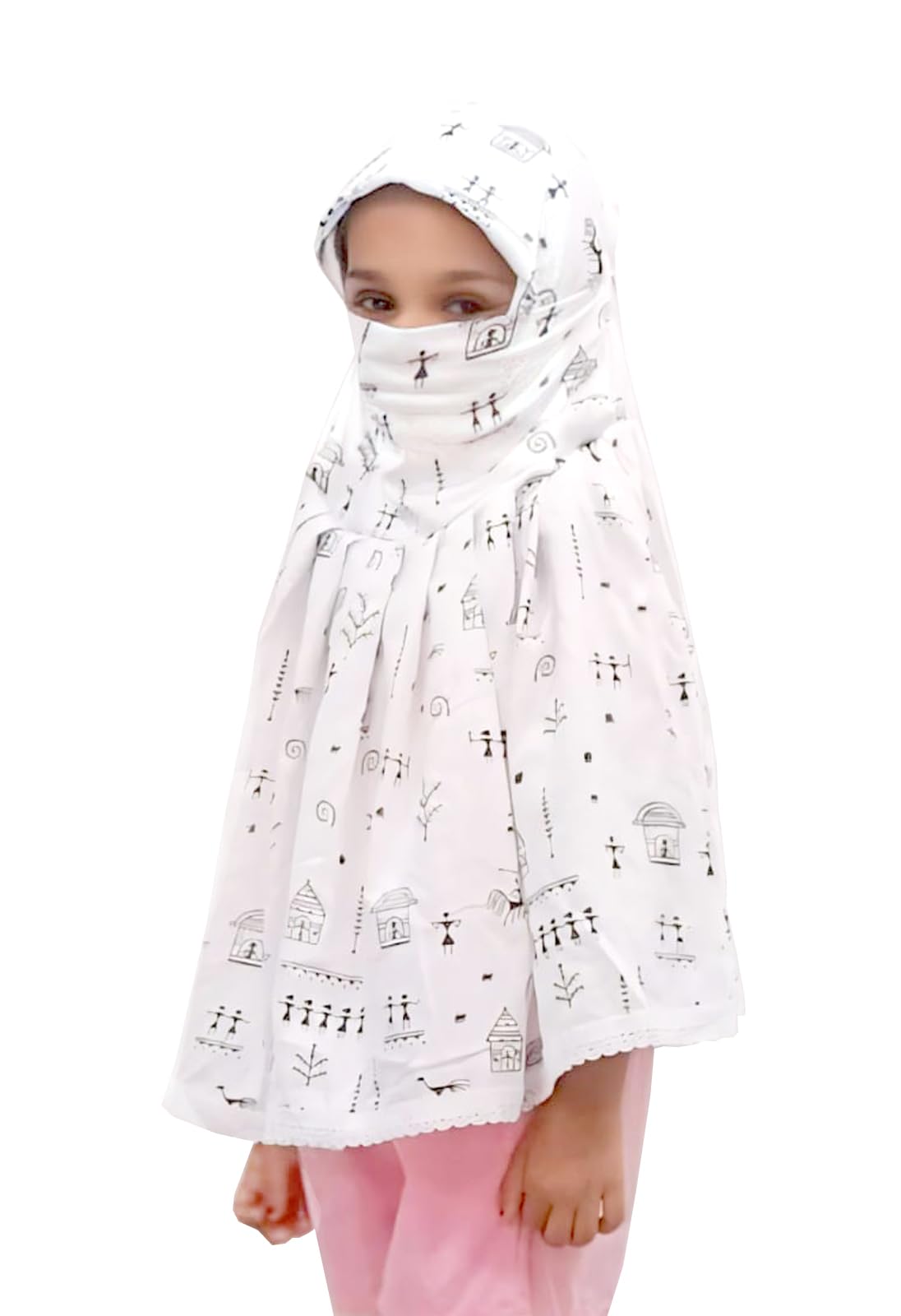 Hetzon Sales Female Cotton Girl's Scarf | Made for Full Face & Head Cover | Hair Face & Sun Protection | Dust Protection, White