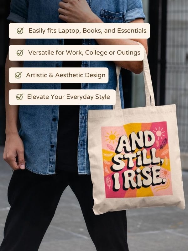 Kalaa Lifestyle Canvas Tote Bag for Women | Premium Cotton Shopping Bag | Eco-Friendly Shoulder Tote for Office, College, Travel & Daily Use and Gifting (And Still I Rise)