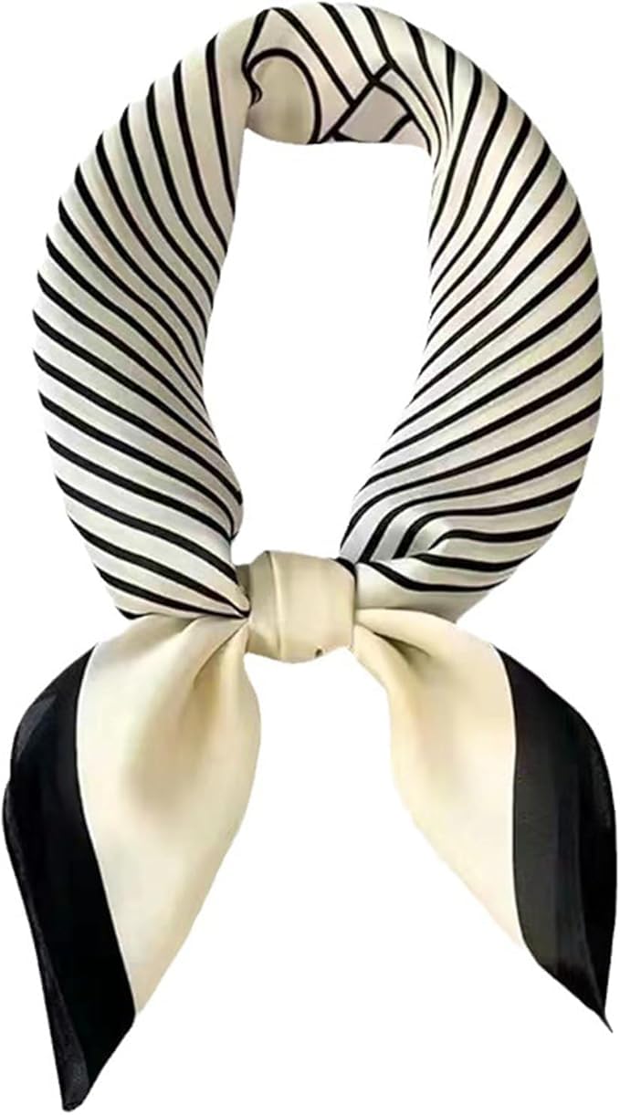 NK Textiles Women’s Geometric Print Light Weight Black & White Colored Satin Head Scarf - Neck Scarf - Neck Wrap (Square) (22x22)