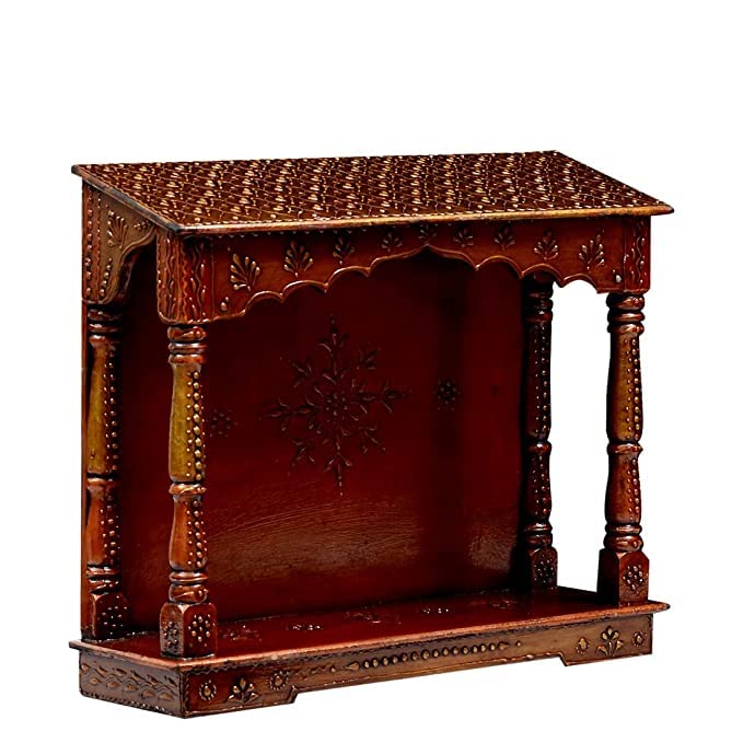 CRAFT TREE Wooden Handpainted Hut Pooja Mandir in Copper Finish