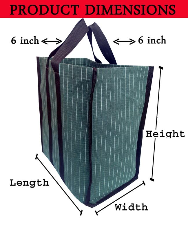 MetDeals Waterproof Cotton Canvas Super Strong Heavy Duty Milk Bag/Shopping Bags/Grocery Bag/Vegetable Bag with Reinforced Handles & Thick Bottom for Strength (Green,17X8.5X14 Inch) Pack of 2