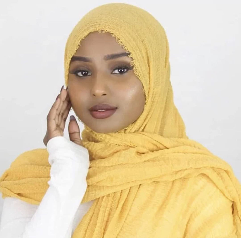 Iba & Isba Women's Plain Crinkled Scarves, Stoles, Hijab (76 x 36 inch) (Lemon)