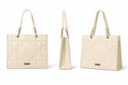 Fargo Matrix Tote Bag for Women | Vegan Leather Handbag with 15-Inch Laptop Compartment, Smooth Zip | Stylish Office, College & Daily Use Tote | Made in India (Ivory)