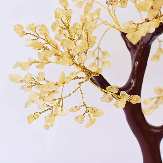 JINALI GEMS ® Natural Citrine Crystal Gemstone Tree with Golden Wire 300 Beads for Good Luck, Healing, Wealth & Prosperity