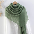 CrossKulture Crinkled PolyCotton Scarf for Women - 180 x 90 cm Stole for Women | PolyCotton Scarf for Summers, Head Cover for Women | Lightweight Scarf for Women | Women Accessory (Olive)