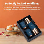 AURASHIE Pure Copper Drinkware Gift Set of 1 Bottle & 2 Glasses with Box | Pure Hammered Copper Drinkware | Gift Set for Birthday, Parties, Weddings & Festivals (Blue Grip Sleeve)