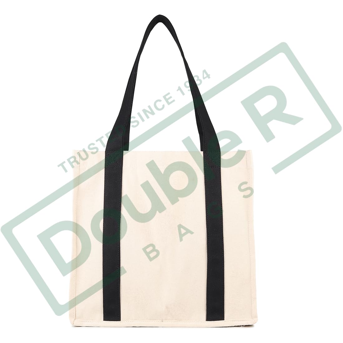 DOUBLE R BAGS Heavy Duty Canvas Grocery Bag with Side Pockets, Reusable Shopping Tote with Handles, Large Multipurpose Cotton Bag for Grocery, Jhola, Beach, Picnic, Travel (Black, Pack of 8)