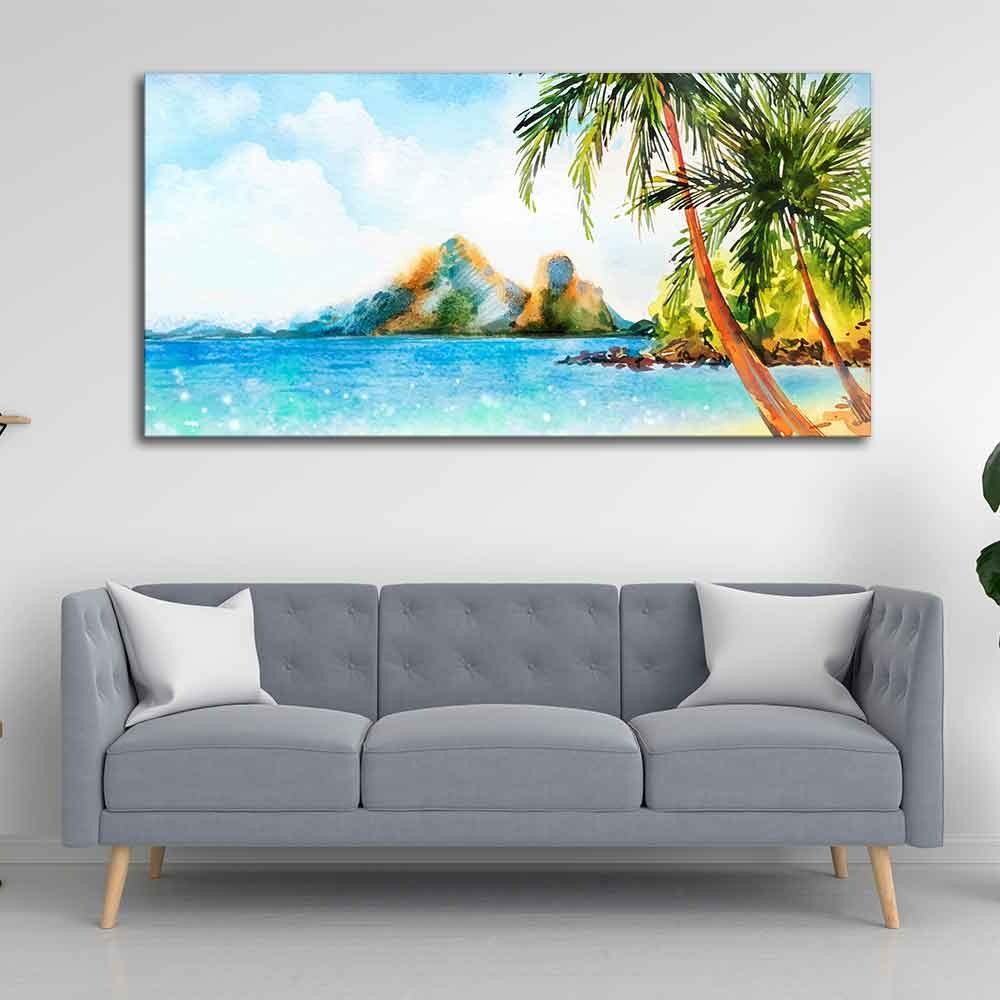 VIBECRAFTS Canvas Paintings for Living Room Drawing Room Premium Canvas Wall Painting of Beautiful Beach Scenery for Home|Office|Gift(PTVCH_2358)