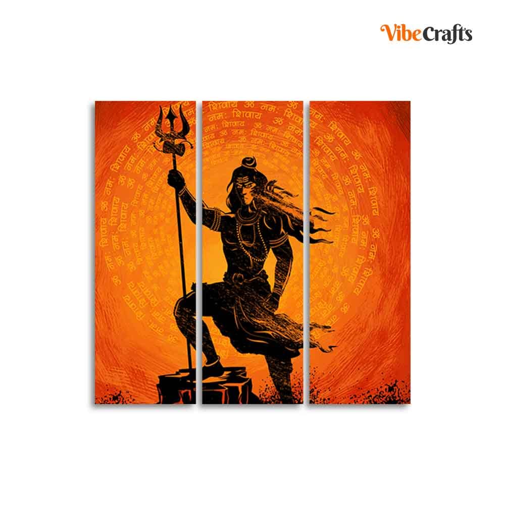 VIBECRAFTS 3 Pieces Shiva Canvas Wall Painting Fitted With Wooden Frame For Home | Office | Living Room | Gifts (PTVC3Pcs1_9504)