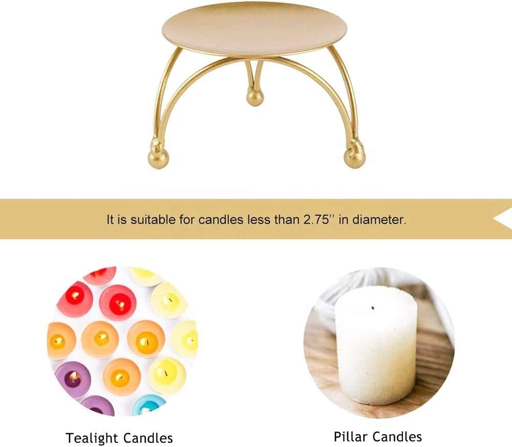 theindianhandicrafts | Iron Plate Candle Holder |Gold Finish | 3 Inch Diameter | for Tealight and Pillar Candles | Decorative Multipurpose Stand | Pack of 4 Pcs