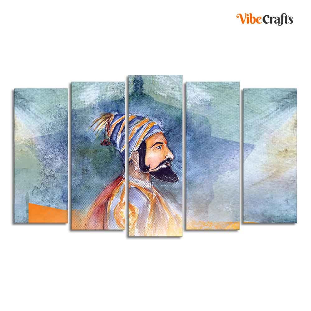 VIBECRAFTS Chhatrapati Shivaji Maharaj Wall Painting Set Five Pieces For Home|Office|Living Room|Gift (PTVC5Pcs2_6619)
