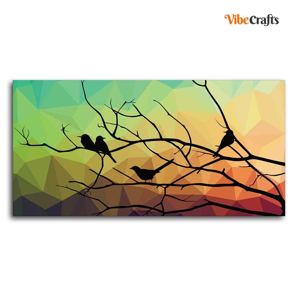 VIBECRAFTS Canvas Paintings for Living Room Drawing Room Birds On Branch Abstract Canvas Wall Painting Fitted With Wooden Frame for Home | Office | Gift (PTVCH_2435)