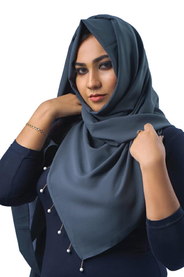 Urshia Georgette Pearl Hijab With Moti Latkan and Diamond Accents (Cement Grey)