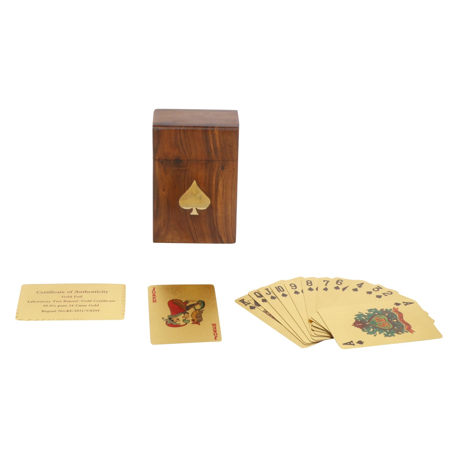 ARTVARKO Golden Playing Card with Handmade Rosewood/Sheesham Wood Brass Inlay Box Holder for Single Deck Decorative Storage.