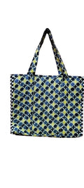 HOUSE OF GULAB Cotton Tote Bag Reusable Shopping Bag Printed Cloth Carry Bag with Long Handle Eco Friendly Grocery Storage Travel Bag for Men & Women 15x18 Inch (Yellow & Gray)