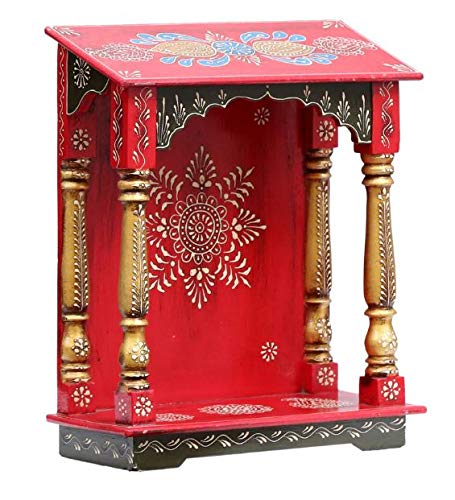 DESERT ART Multicolour Neem Wood Pooja Mandir Without Door(33.02 X15.24 X40.64) CM