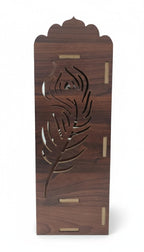 Wooden Temple for Home, Wall Mounted, Decorative Carved Design with Gold Accents, Dark Brown