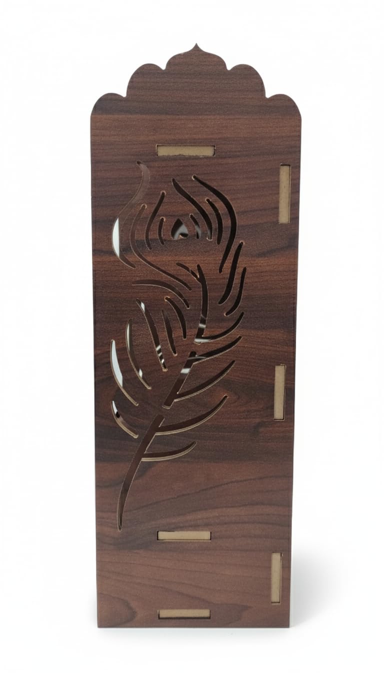 Wooden Temple for Home, Wall Mounted, Decorative Carved Design with Gold Accents, Dark Brown
