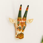 ATRANGI STUDIO Handpainted Wooden Cow Head Wall Decor | Ethnic Wall Art | Symbol of Prosperity | Wall Hanging for Home, Temple & Puja Room | Ready to Hang | 12 Inch, White