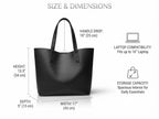 PAVILONN Women Tote Bag PU Leather Office Shoulder Handbag, Large Capacity Black Top Handle Purse for Work, College, Shopping, Travel, Everyday Carry, Elegant Gift for Women