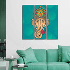 VIBECRAFTS Shree Ganesh Ji Head 3 Pieces Canvas Wall Painting Fitted With Wooden Frame For Home | Office | Living Room | Gifts (PTVC3Pcs1_9583)
