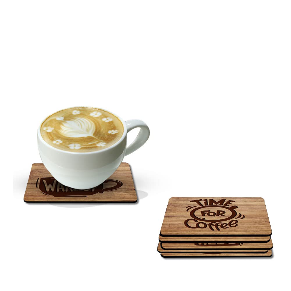 Artvibes Printed MDF Wooden Coasters for Home and Kitchen | Dining Table Decor | Square Coasters | Kitchen Decorative Items | Table Decoration | Home Decor (Set of 6 | 4x4 Inch)(Coffee Quote) TC_2015