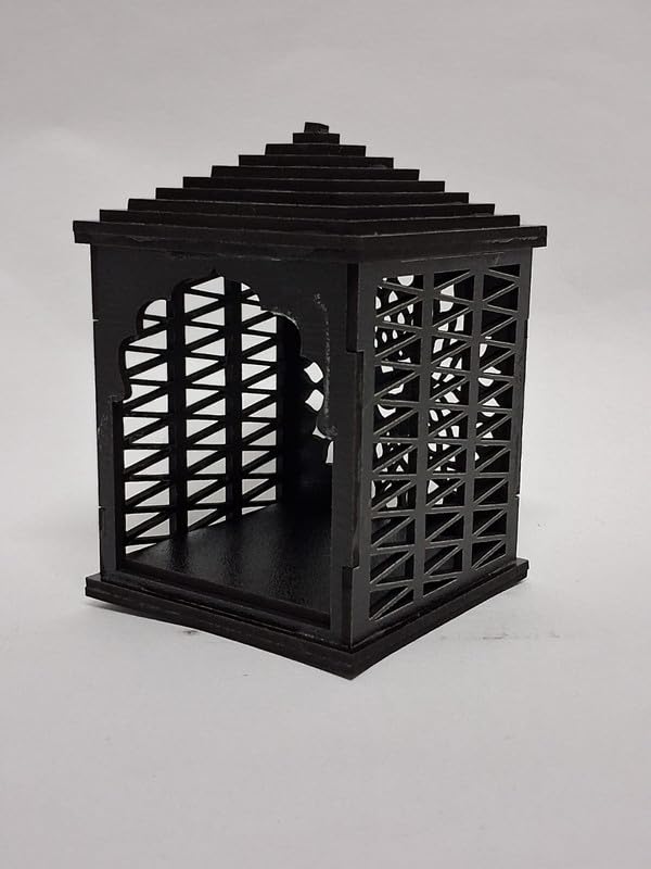 Attractive Craft Store MDF Temple for Car Dashboard & Home Decor | Traditional Wooden Mandir for Idols and Decorative Spiritual Altar | Black | Pack of 2