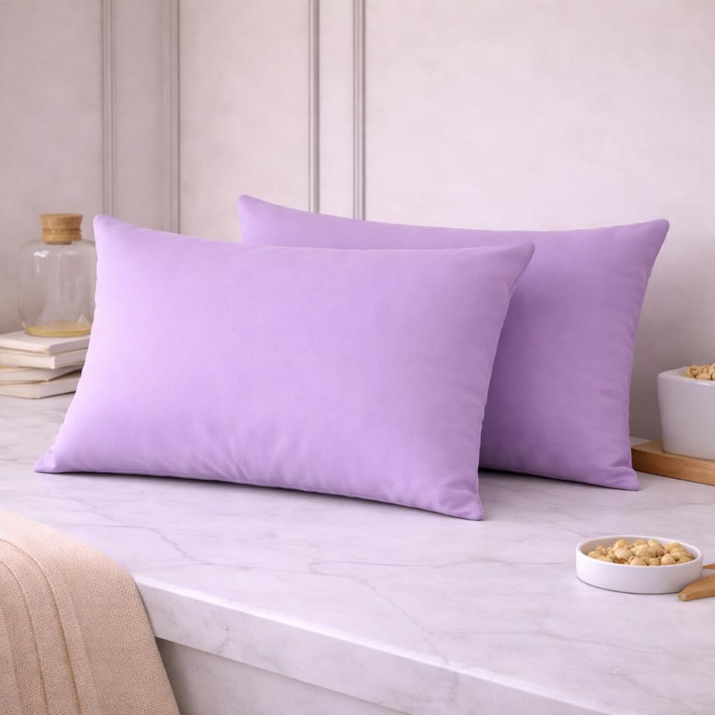 THE HOME STYLE Solid Cotton Feel Pillow Covers (18 x 28 inches, Set of 2 Pcs) | 300 TC | Super Soft & Smooth (Lilac)