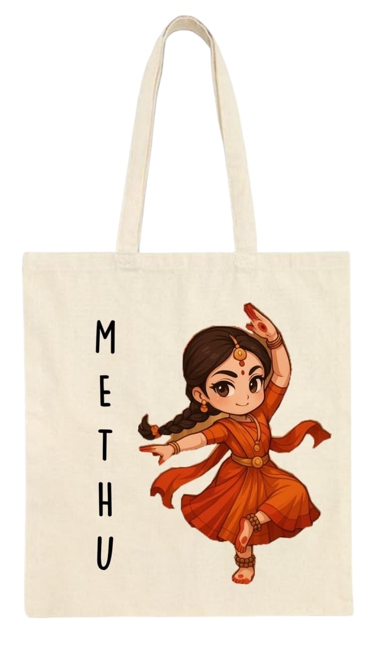**Women’s Indian Classical Dance Tote Bag with Cute Traditional Dancer Print – Kathak Inspired Canvas Shoulder Bag, Cultural Art Reusable Shopping Carryall for Everyday Use, Work, School & Travel**