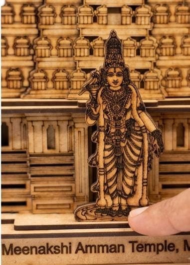 Meenakshi Amman Temple Madurai 3D Wooden Model – 10 Inch MDF Gopuram Miniature Replica | Hindu Temple Showpiece for Home Temple, Office Desk, Pooja Room Decor & Housewarming Gift