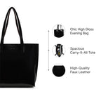 Fastrack Black Patent Party Tote Bag for Women, Girls and Ladies | Spacious Tote Bag with Button Closure