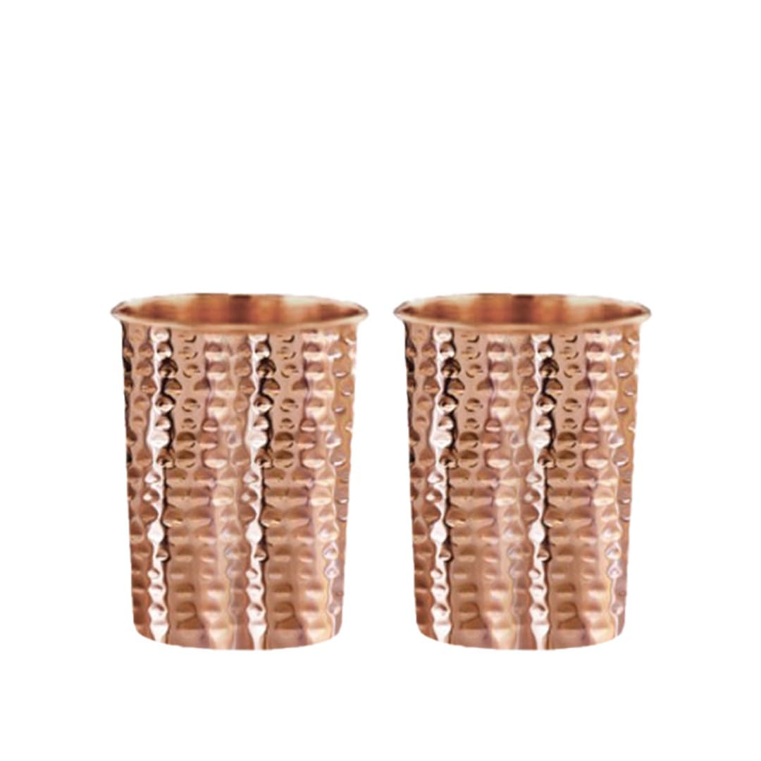 Copperika Bedroom Jar Hammered Diwali Gift Hamper Set Copper Water Bottle 1 ltr 1000ml + Copper Glass (Pack of 2-300ml Each) Original Heavy Build With Ayurvedic & Other Health Benefits For ALL USERS