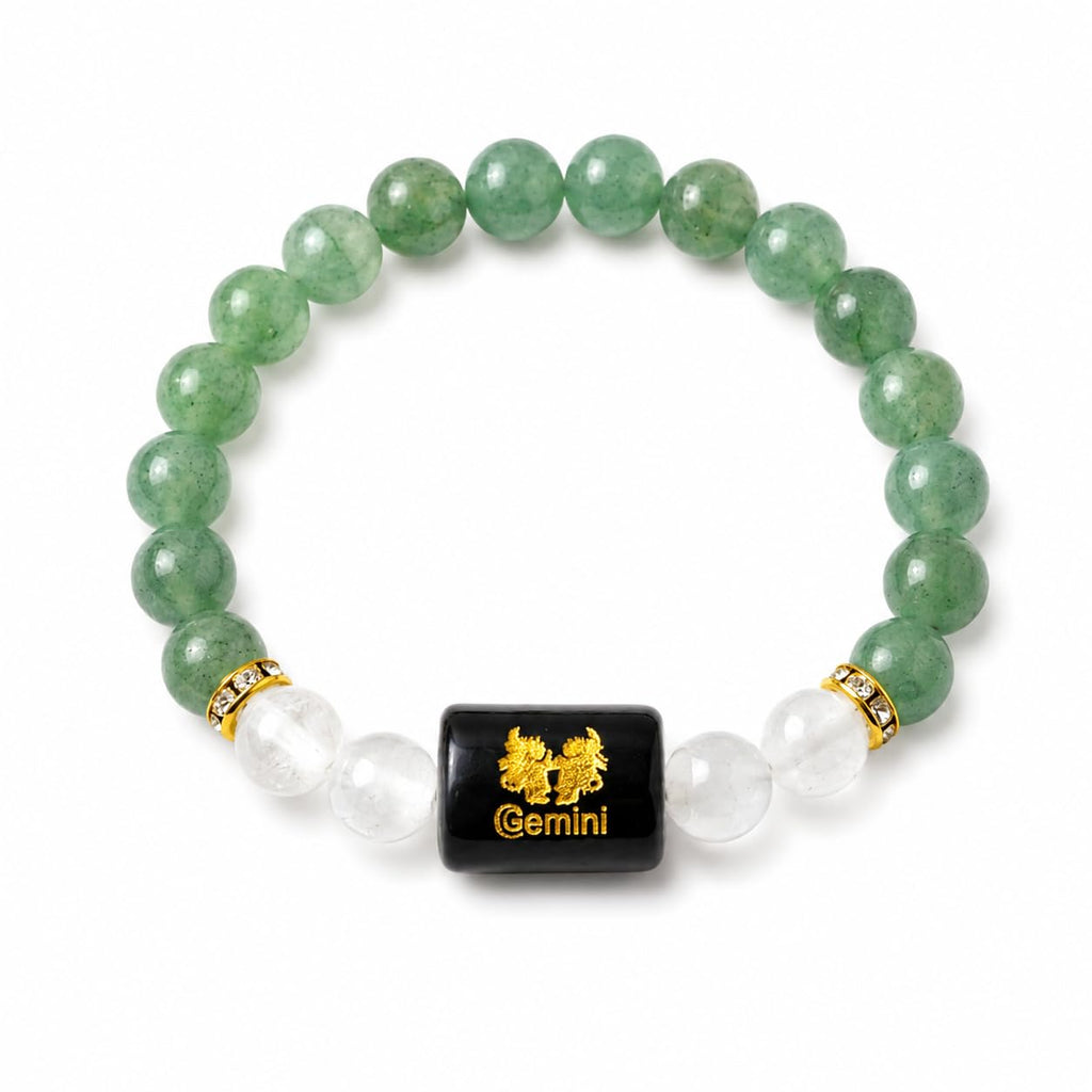 A&S Ventures Mithun Rashi Zodiac Bracelet | Green Aventurine & Milky Quartz Natural Stone Handband | Gemini Horoscope Bracelet Handmade Gemstone Jewelry for Daily Wear