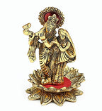 KridayKraft Gold Plated Radha Krishna Idol Standing on Lotus Flower – Flute-Playing Divine Couple Showpiece for Home Decor, Pooja Room, and Gifting