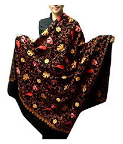 Varun Cloth House Women's Woollen Embroidery Shawl (vch267_Black_Free Size)