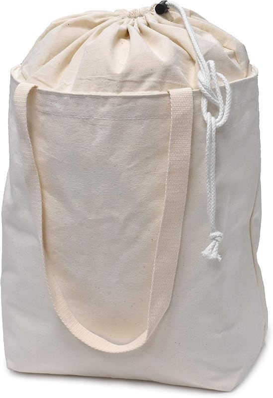 Metsi Reusable Grocery Canvas Bag – 19x15, 100% Recycled Cotton Tote with Extendable Drawstring Top, Heavy-Duty Eco-Friendly Shopping Bag with Shoulder Straps, Foldable - Pack of 3