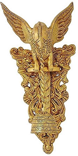 ARTVARKO Antique Brass Big Parrot Wall Hanging Bell Chain Welcome Home Decoration for Mandir Ganti for Temple Pooja Height 10 Inches