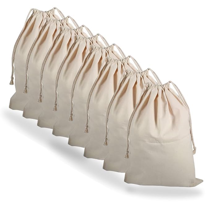 Cotton Drawstring Bags Small Reusable Muslin Bag Sachet Bag for Party Wedding Storage Home Supplies,8 PCS 7x10 Inches.