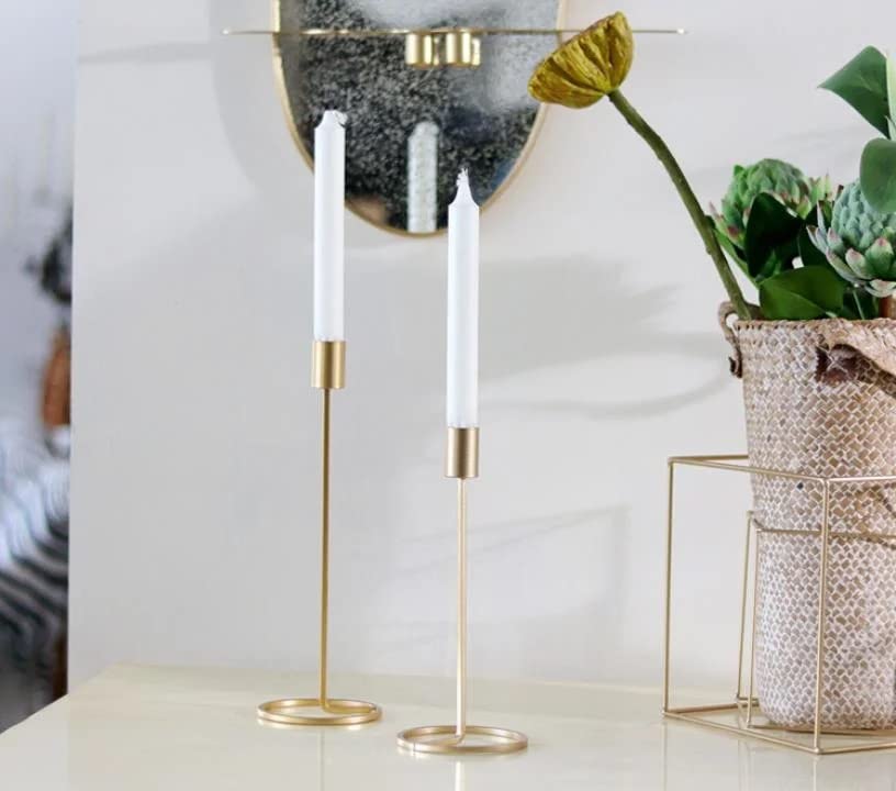 Richies Enterprises - Golden Tealight Candle Holder, Candlestick Holders Taper Candle Holders - 2 Pc Candle Stick Holders (Large + Medium)