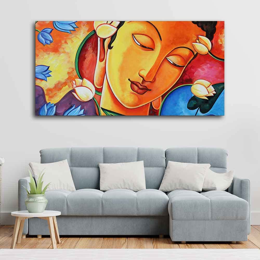 VIBECRAFTS Canvas Paintings for Living Room Drawing Room Abstract Wall Painting of Spiritual Buddha Fitted with Wooden Frame for Home|Office|Gift(PTVCH_2282)