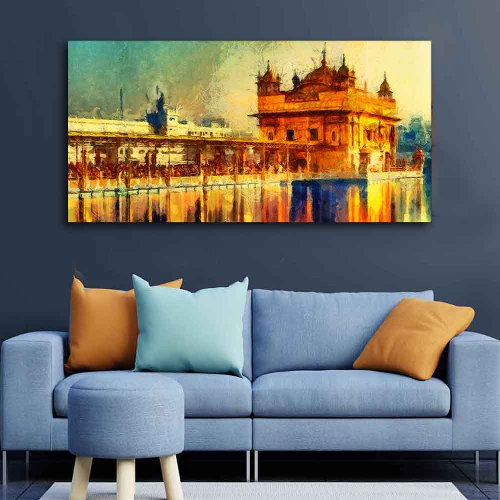 VIBECRAFTS A Classic Golden Temple Premium Canvas Wall Painting With Frame for Living Room Drawing Room Home|Office|Gift (PTVCH_2213)