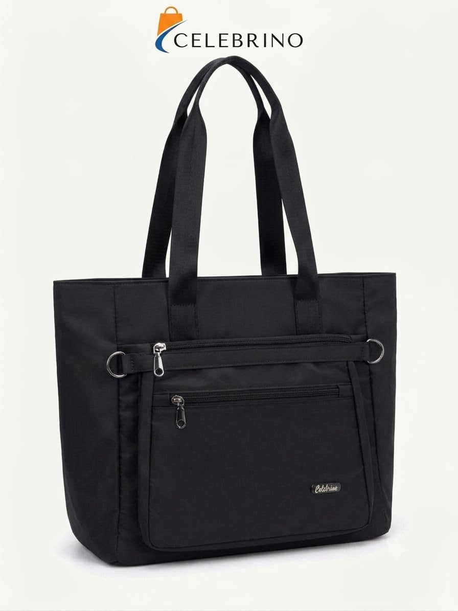 CELEBRINO Spacious Tote Handbag for Women | Nylon Hand Bags with Multiple Zip Compartments | Waterproof Large Shoulder Bag for Office, College, Travel & Shopping | Multi Pocket Zipper Handbags